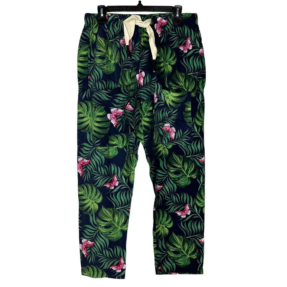Sandrine Rose High Rise Fern Butterfly Pants Navy Elastic Waist Women Small NWT